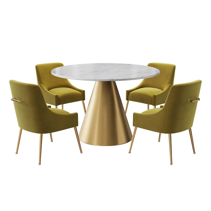 48 Marble Top Metal Dining Table with Velvet Dining Chair Set