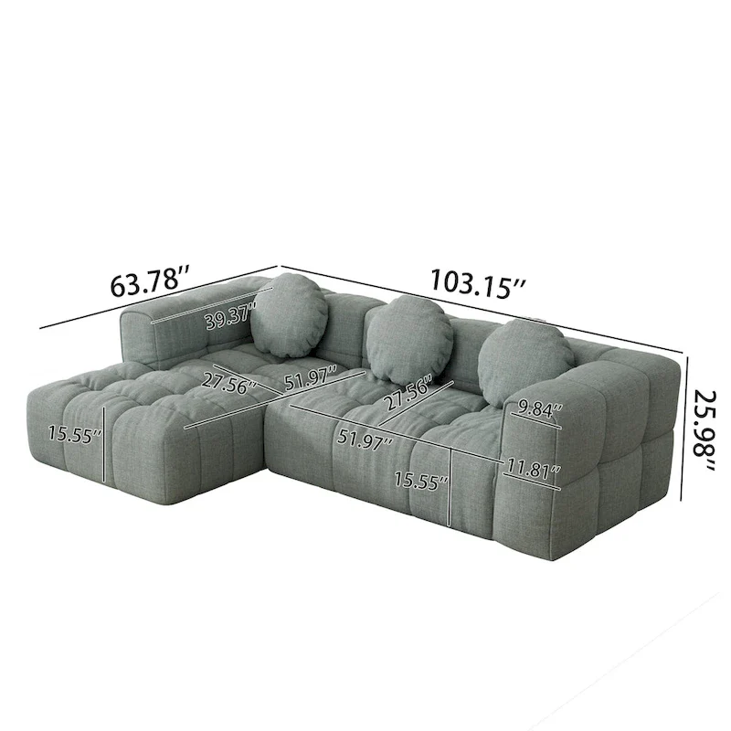 103 Chenille L-Shaped Sectional Sofa with Left Recliner, 3 Pillows and Modular Design