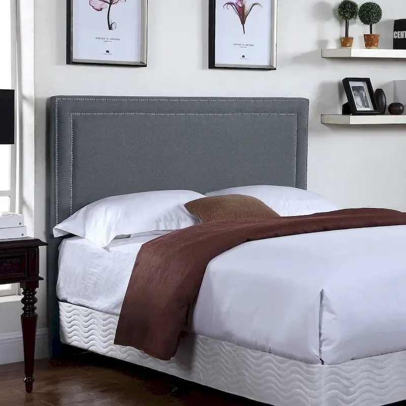 Fabric-upholstered Panel Headboard with Nailhead Trim
