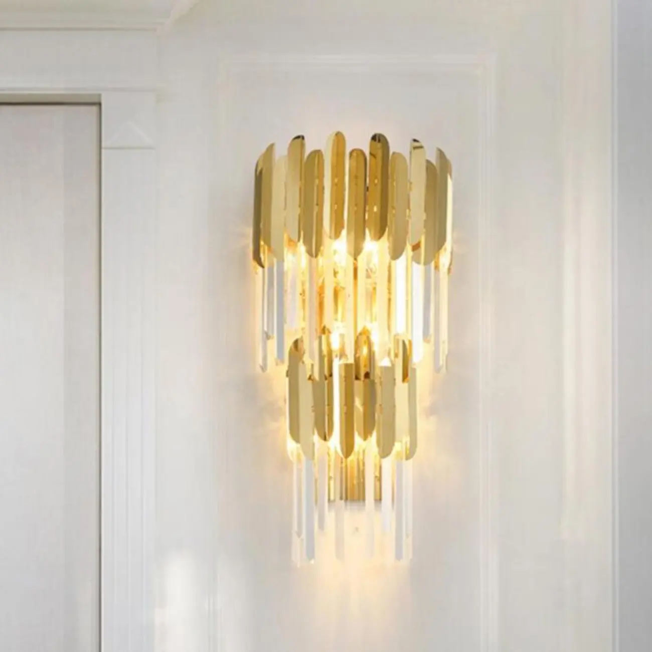 Modern Crystal Gold Metal Tassel Tiered Shining Wall Sconce