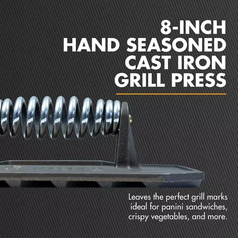 FINEX 8 Flat Press - Cast Iron Flat Press for Bacon, Veggies, Sausages & More - Pre-Seasoned - Compatible with FINEX Pans