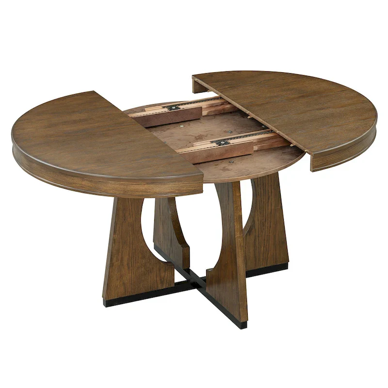 5-Piece Rustic Functional Dining Set, 1 Extendable Table with a 16-inch Leaf and 4 Upholstered Chairs