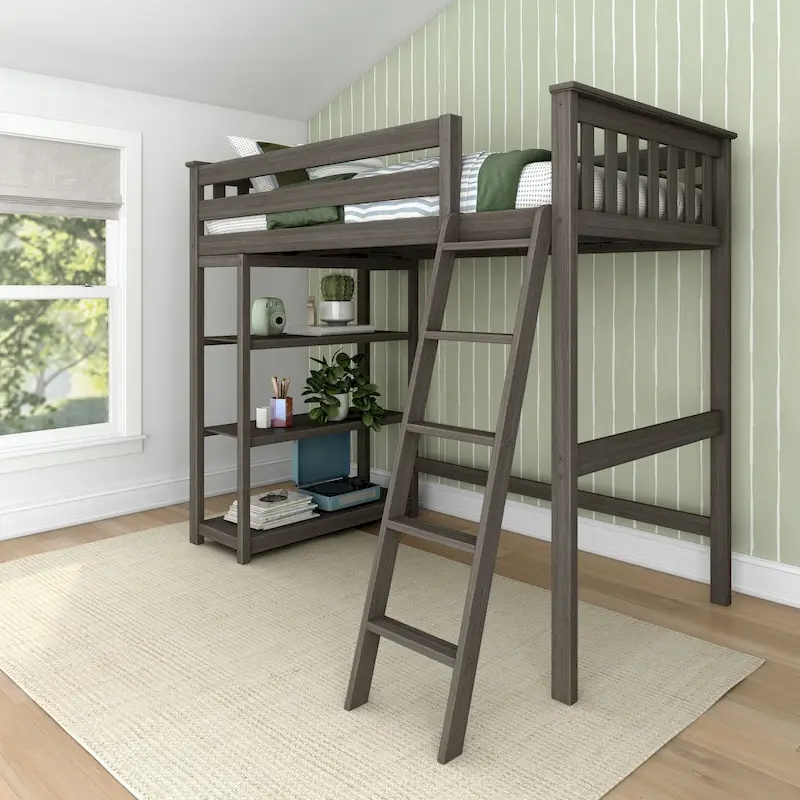 Max and Lily Twin Size High Loft Bed with Bookcase