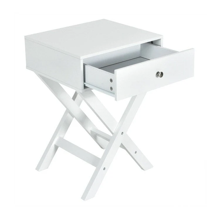 X Shaped Structure Side Nightstand with Drawer