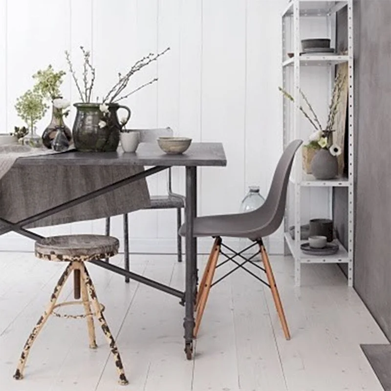 Designer Plastic Eiffel Chair Natural Wood Legs Retro Dining Armless With Back Desk Accent Living Room Side Dowel DSW