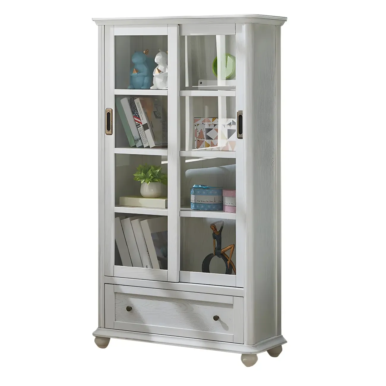 2-Drawer White Wooden Adjustable Shelves bookcases