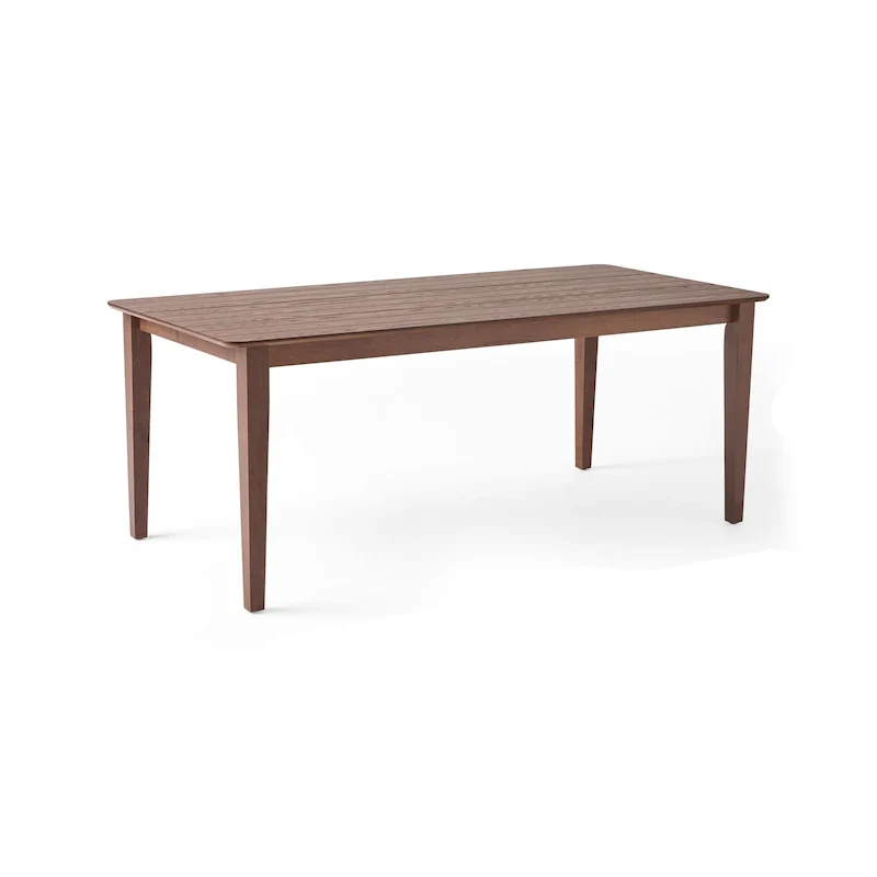 Walnut/Gray/Black Farmhouse Rubberwood Rectangular Dining Table, 8-Person
