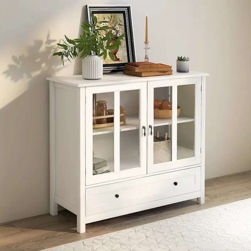Buffet Storage Cabinet with Double Glass Doors