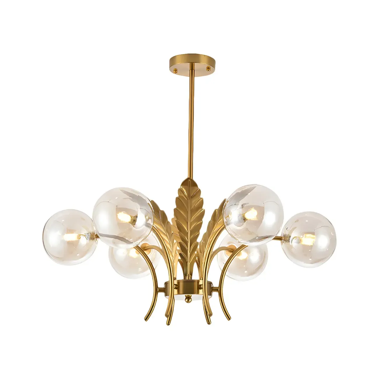 Luxury 6-light Gold Leaf Chandelier with Glass Globes