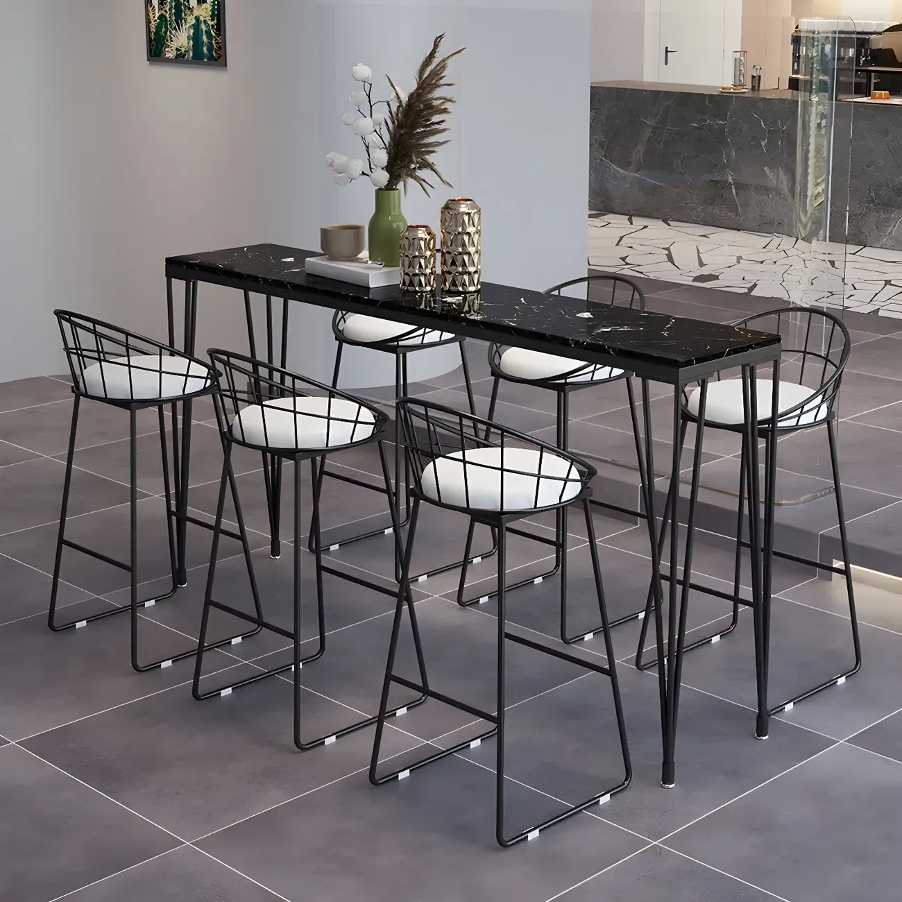 Sleek Black Faux Marble Top Bar Tables