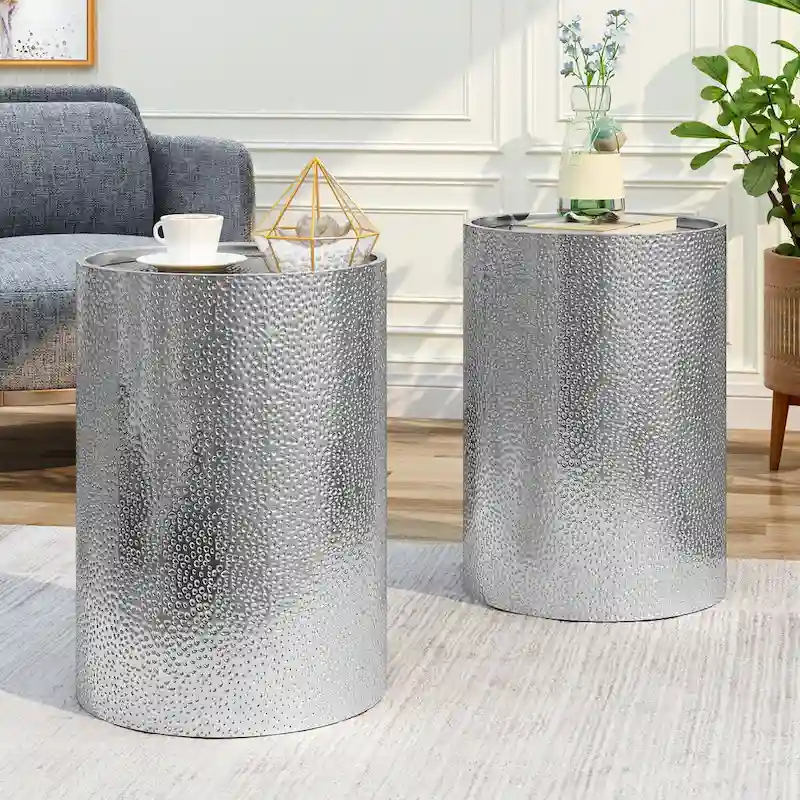 Hammered Iron Accent Side Table (Set of 2)