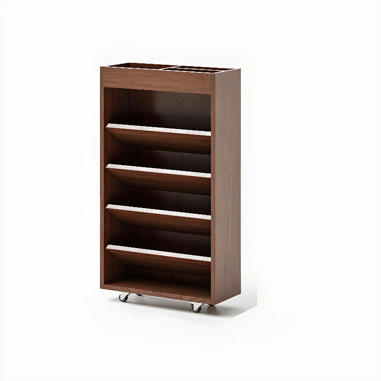 Mobile 5-Shelf Nut-Brown Wood Vertical Bookcase