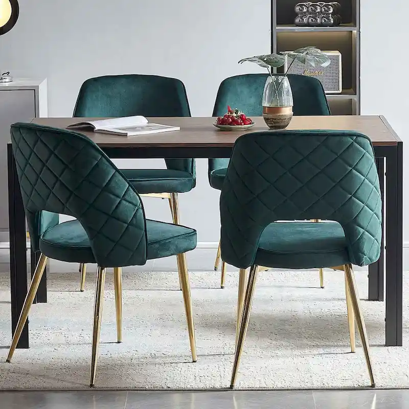 Velvet Dining Chairs with Metal Legs and Hollow Back Upholstered Dining Chairs Set of 4