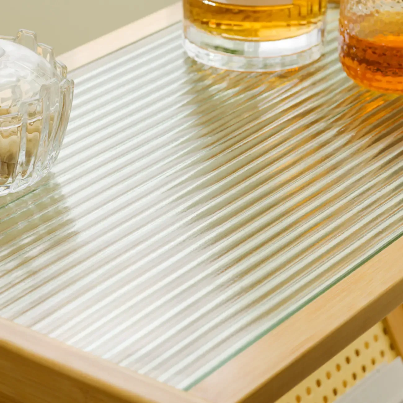 Glass and Wood Modern Foldable End Table with Rack