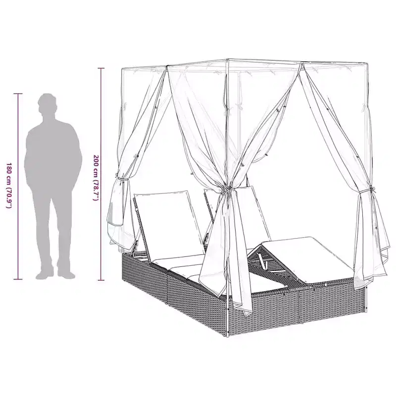 vidaXL Double Sun Lounger Grey 80.71 x 50.79 x 78.74 in Poly Rattan