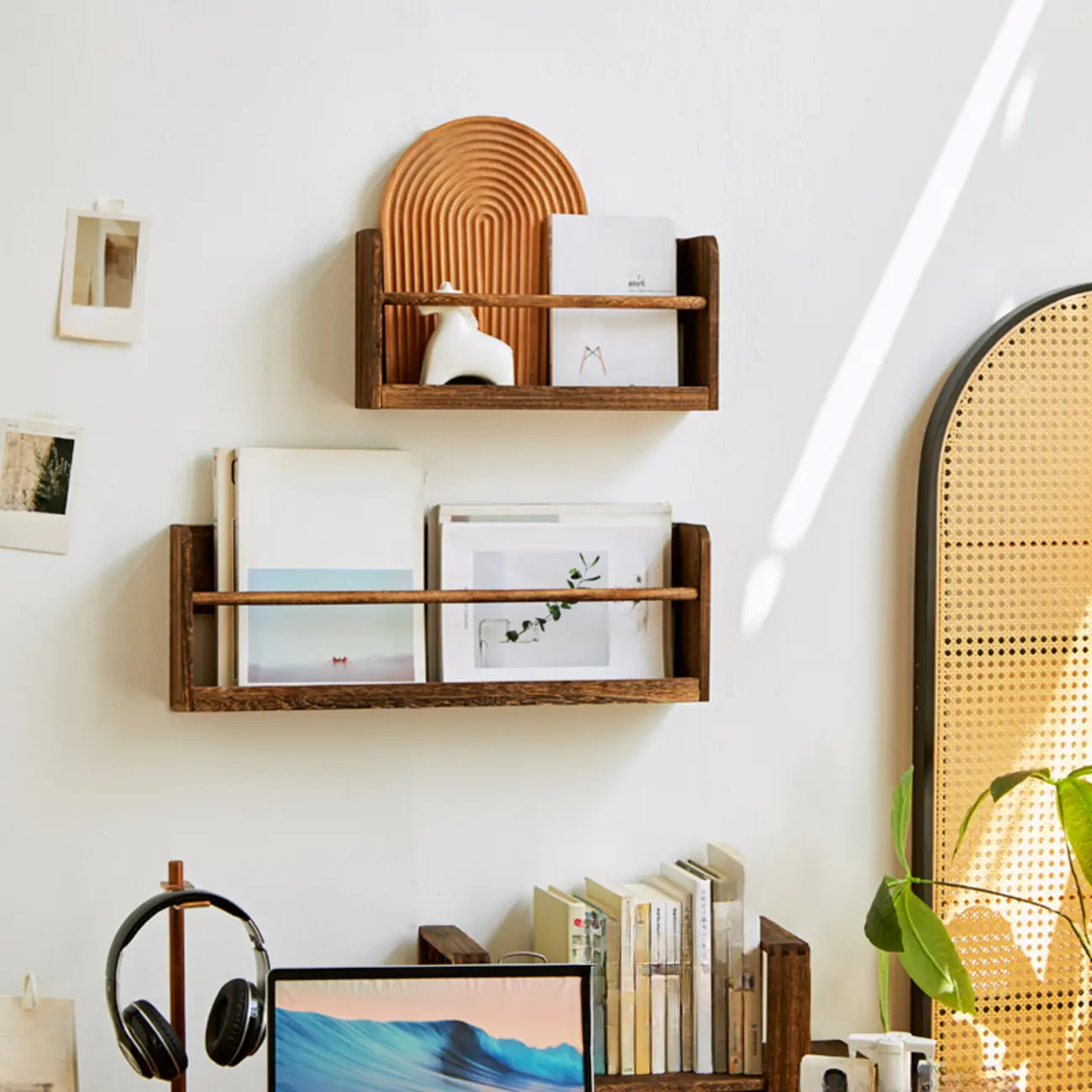 Modern Wooden Wall-Mounted Open Bookcase Small Bookshelf