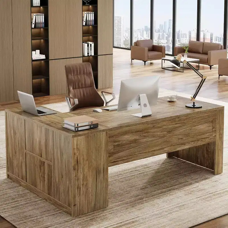 Lantine 70.87 L-Shaped Executive Desk, Large Office Computer Table with File Cabinet