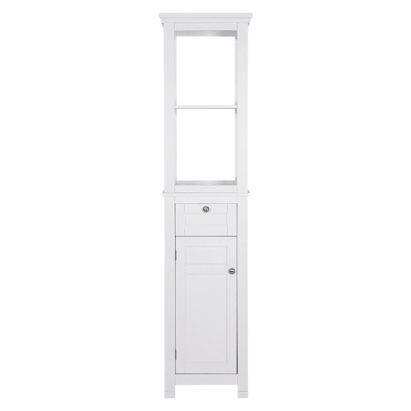 COSTARS Home Bathroom Freestanding Storage Cabinet with Two Tier Open Shelves, Tall Slim Tower with Door and Drawer