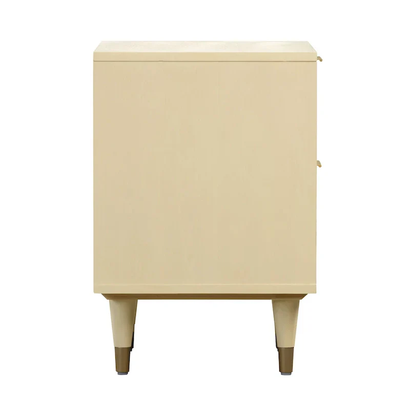 Cane Nightstand with 2 Soft-Close Drawers and Brass Details