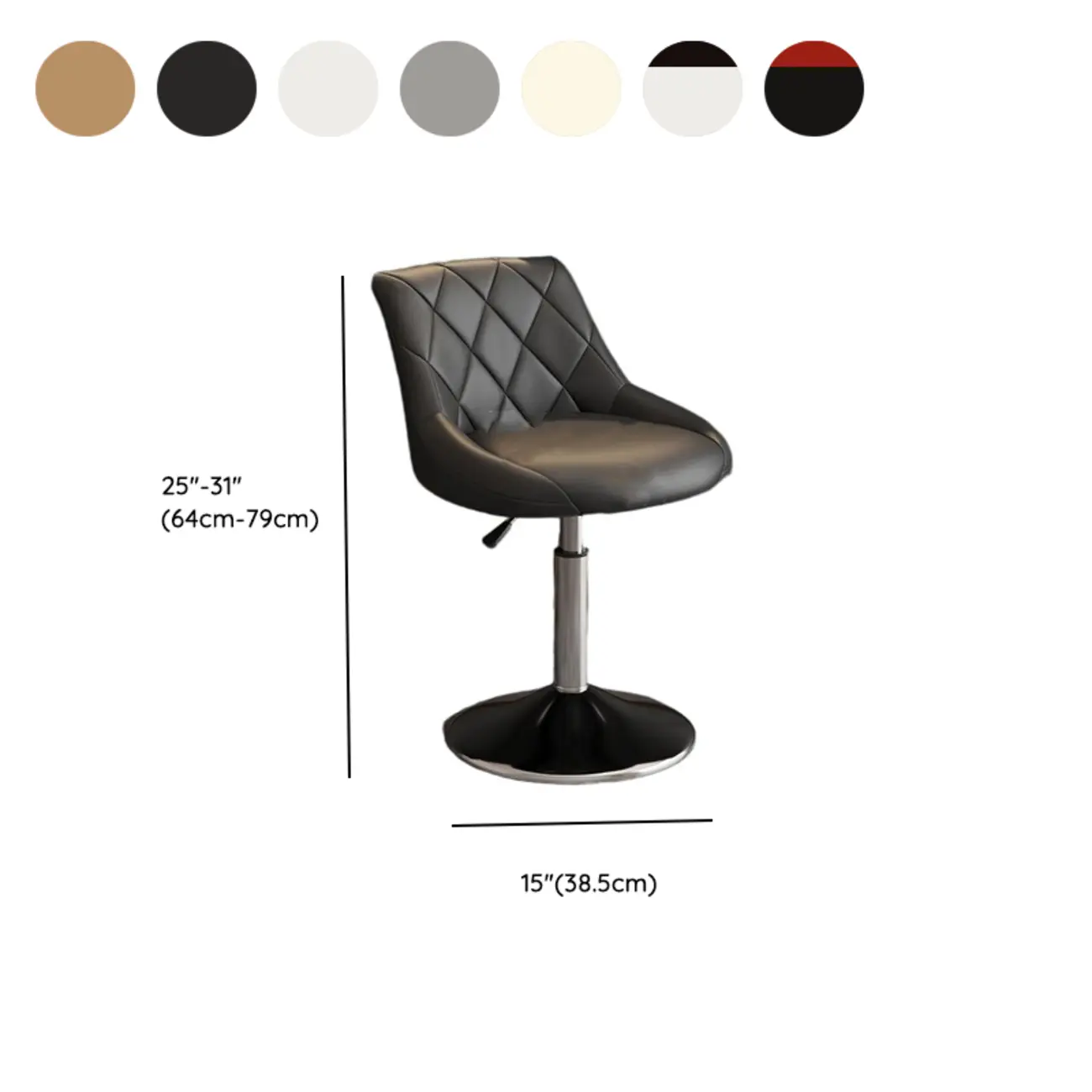 Diamond Tufted Swivel Bar Stool Adjustable Black Red PU Leather