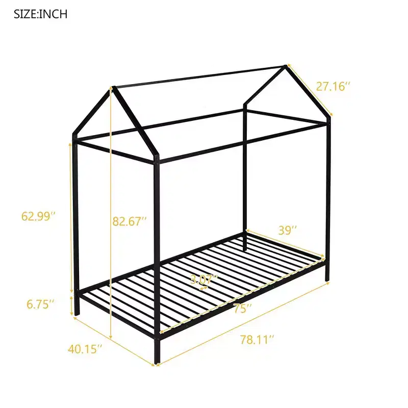 Bellemave Twin House Bed for Kids, Montessori Floor Bed Kids Bed Frame Metal Platform Bed Floor Bed for Kids Boys Girls,Black