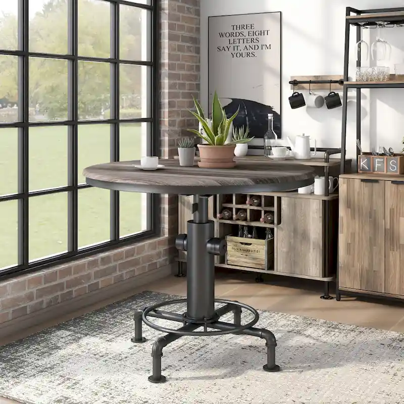 Round Industrial Counter Height Table – Antique Black, 45 Inch