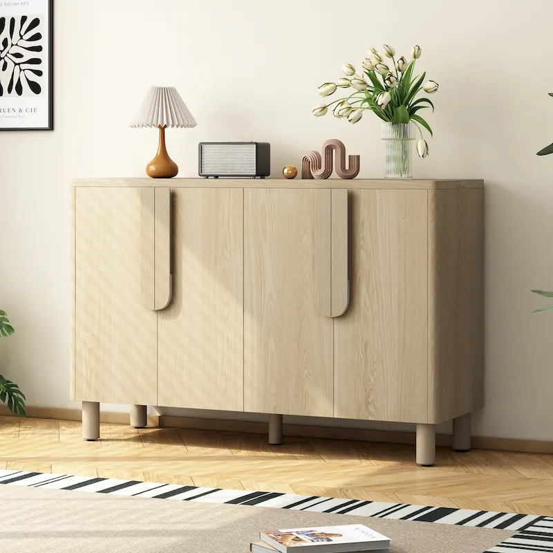 4-Door Buffet Cabinet with Storage, Wood Sideboard Cabinet with Unique Arc Handles and Adjustable Shelves for Dining Room