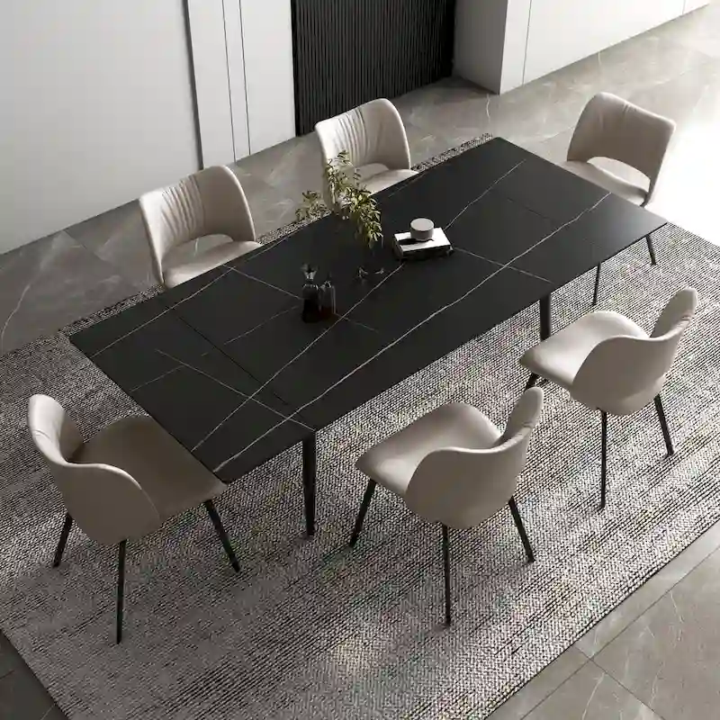 62.9 inch to 94.4 inch Extendable Dining Table Set with Sintered Stone Top 6 Chairs