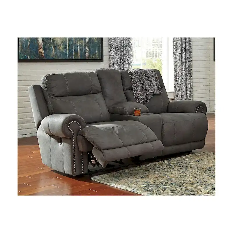 Grey Dual Reclining Loveseat with Center Console & Cup Holders – Seats 2