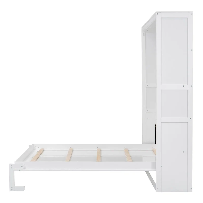 Queen Size Wall Bed with Cabinet and Shelves