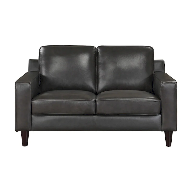 Richie 60 Inch Loveseat, Gray Top Grain and Faux Leather, Solid Wood