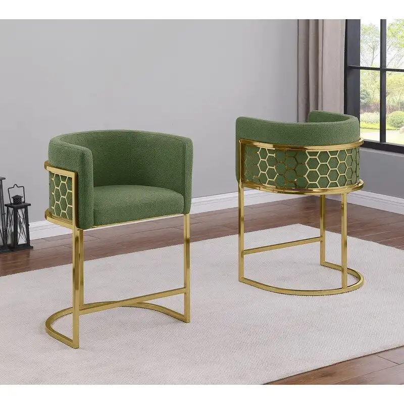 Best Quality Furniture 29 Gold Chrome Upholstered Barstools Set of 2. - N/A