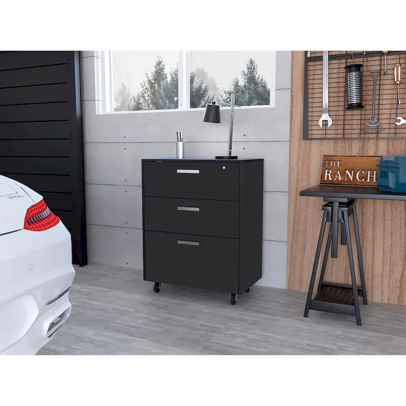 Black 3-Drawer Storage Cabinet with Casters, for 1 Person