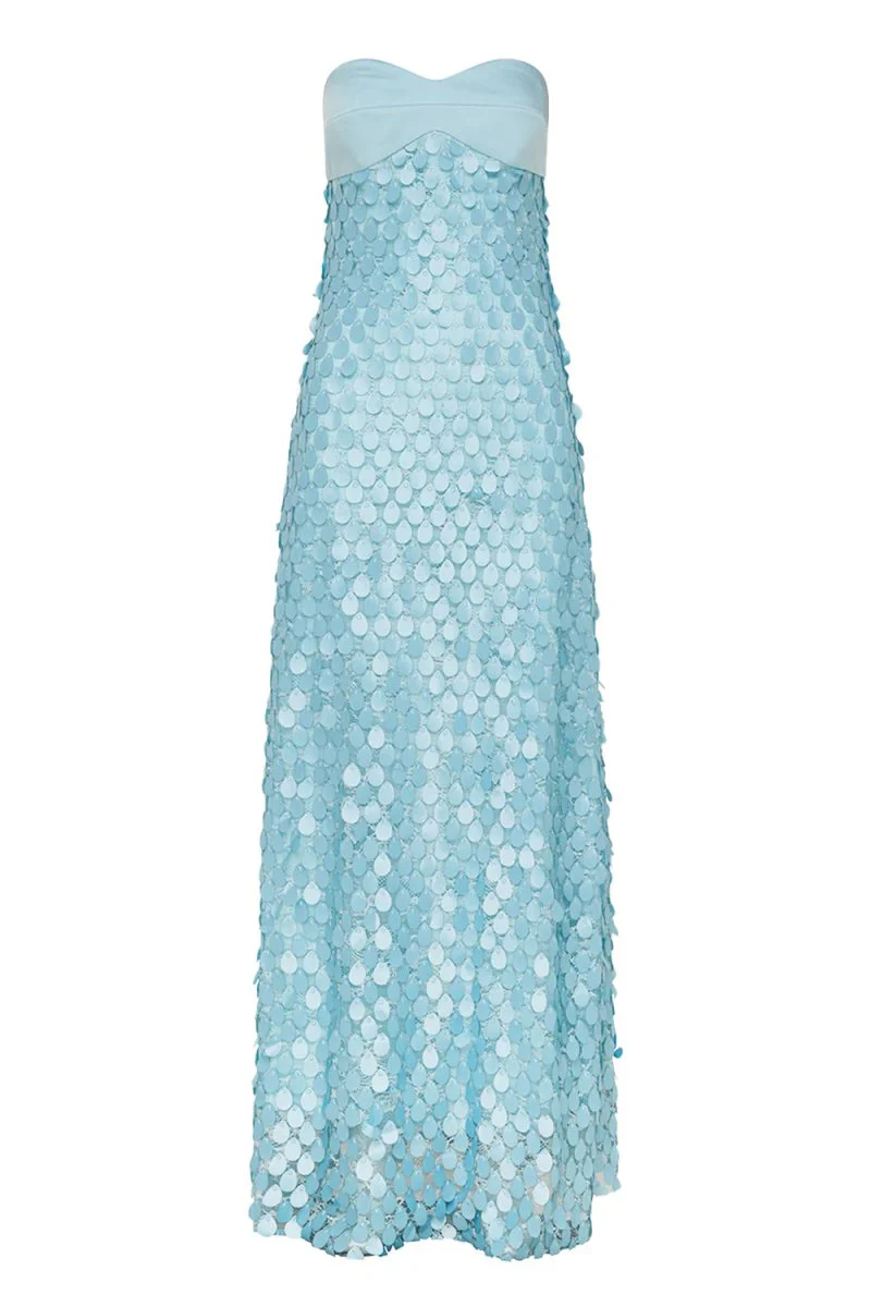 Blue - Sheath Strapless Long Prom Dresses with Sequins