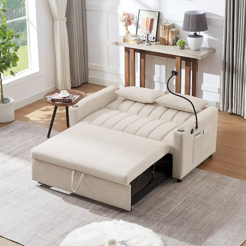 Convertible Loveseat Sofa Bed with USB Ports, 2-Seater