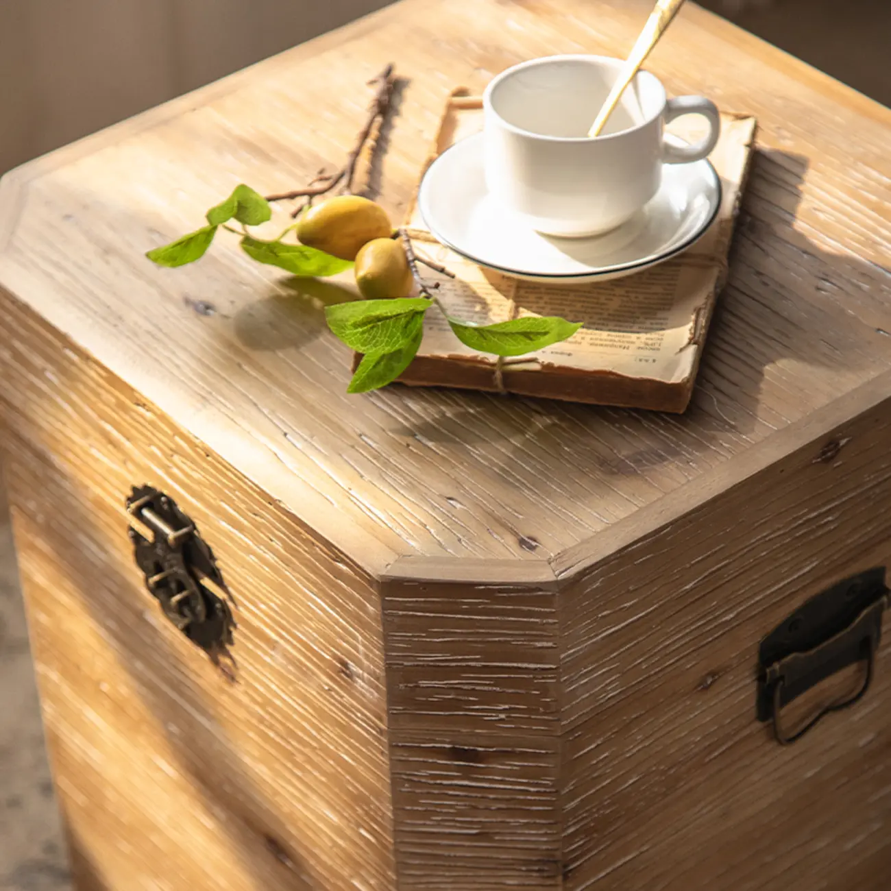 Natural Finish Square Rustic Wood End Table