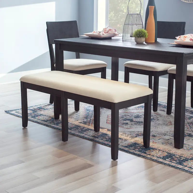 Backless Dining Bench, Dark Charcoal/Beige or Greywash/Grey, Upholstered, Seats 2