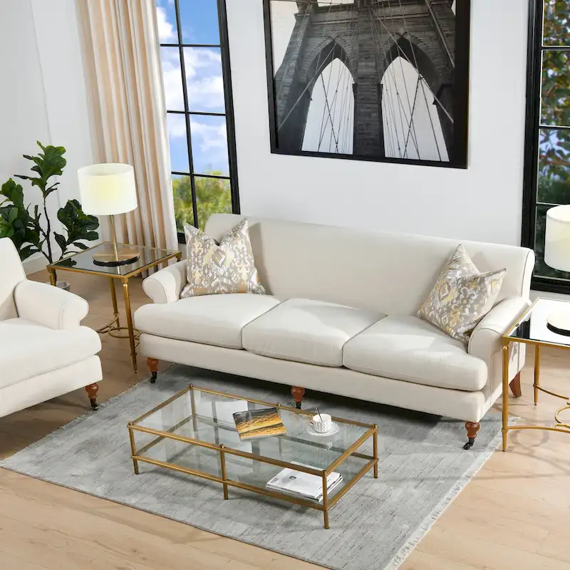 Alana Lawson 88 Inch Living Room Sofa  Three Cushion Couch with Rolled Arms and Tight Back  Minimal Assembly Required