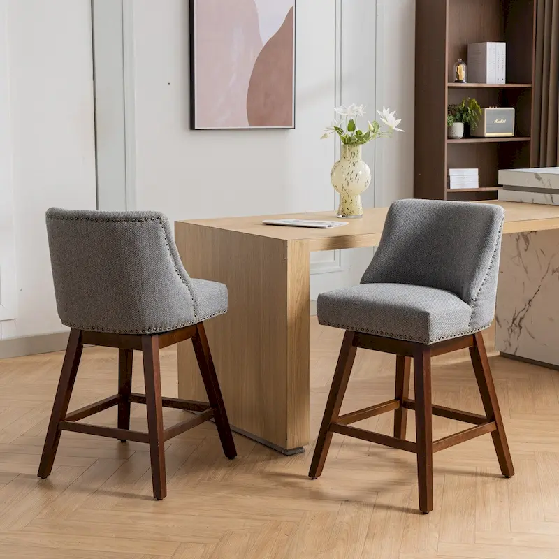 Counter Height Swivel Barstools, 26 H Seat Height Upholstered Bar Stools of 2, Fabric