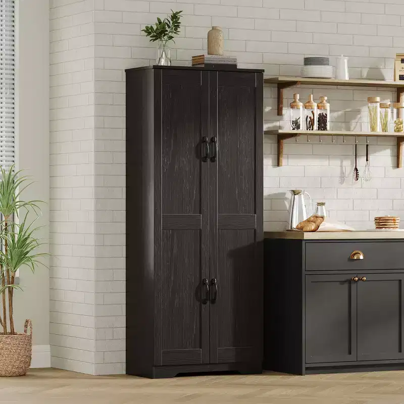 60 Tall Kitchen Storage Cabinet - with 2 Doors & Adjustable Shelves, Freestanding Cupboard Organizer for Dining Room, Bathroom, Living Room