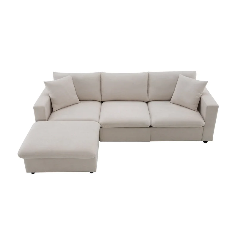 Modern 4-Seat L-Shaped Sectional Sofa, with 2 Free pillows, Convertible Ottoman
