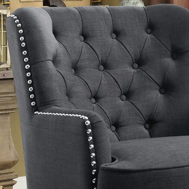 Moser Bay Mignon Velvet / Linen 30  Wide Tufted Wingback Accent Chair