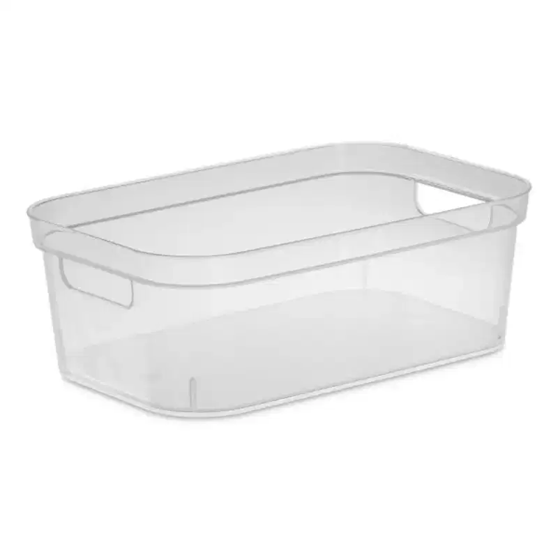 Sterilite 4.25 x 8 x 12.25 Inch Small Modern Storage Bin w/ Comfortable Carry Through Handles & Banded Rim for Household Organization, Clear (16 Pack)