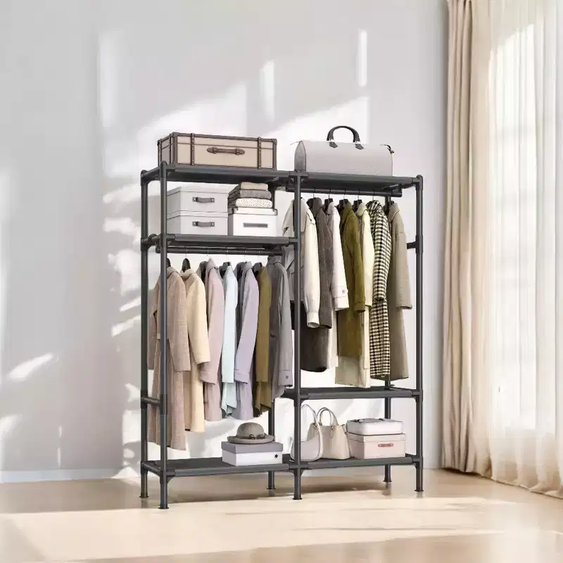 SONGMICS Heavy Duty Clothes Rack 65 Inch Freestanding Portable Wardrobe with Hanging Rails and Shelves Total Load 242 lb Black