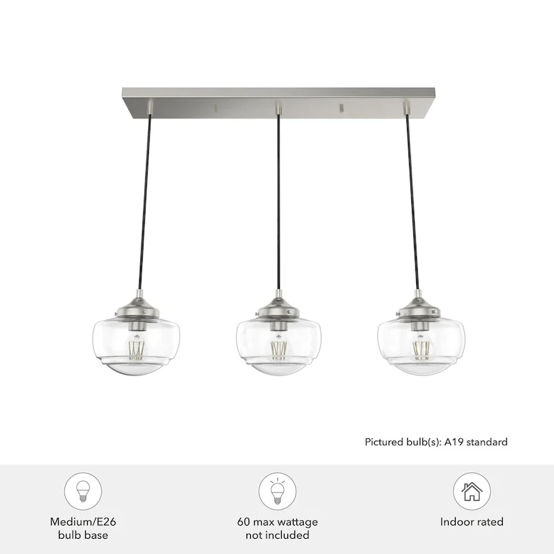 Hunter Saddle Creek 3-Light Linear Cluster Pendant - Kitchen Island, Dining Room - Modern Schoolhouse, Transitional