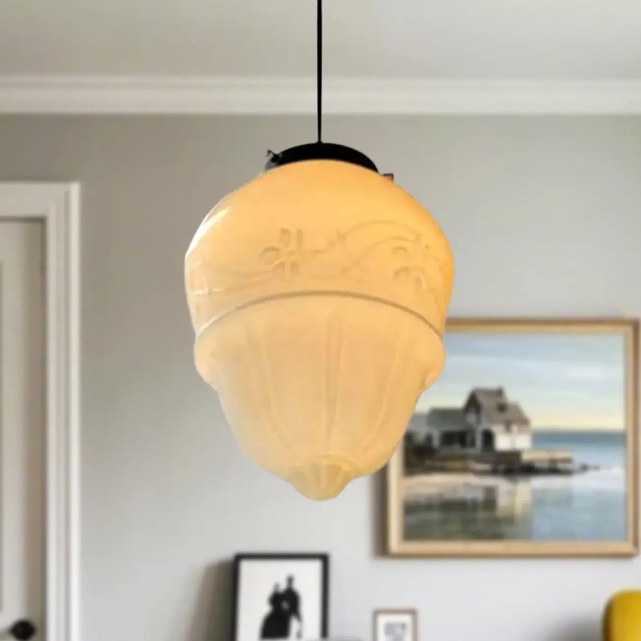 Modern Frosted Glass LED bedside pendant lamp in Hazelnut Tone