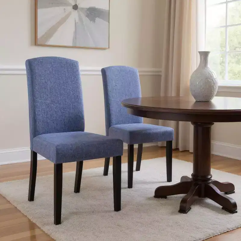 HomeRoots Set of Two Navy Blue And Black Upholstered Polyester Dining Parsons Chairs