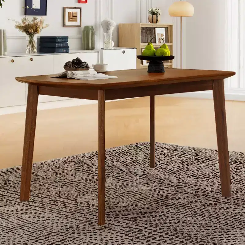 47 Mid-Century Modern Dining Table with Solid Rubber Wood Legs, Rectangular Kitchen Table for 4, Minimalist Dining Room Table-Panipeachy
