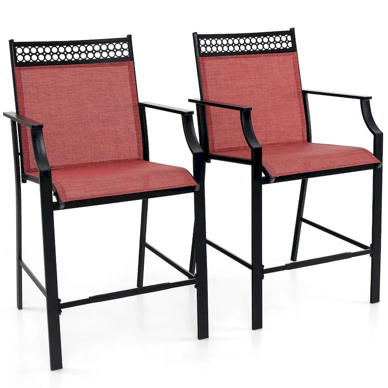 Red / Blue / Coffee Counter Stools Set of 2 with Footrest & Armrests, Metal Frame