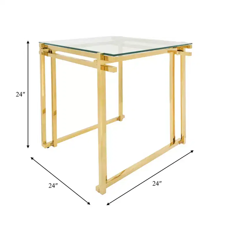 Modern Accent Table with Glass Top, Metal Frame - Stylish Square Side Table for Living Room, Bedroom, Office - End Table for Home Decor - 24 Gold